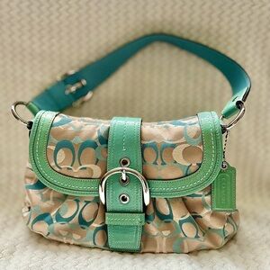 Coach Teal and Beige Shoulder Bag